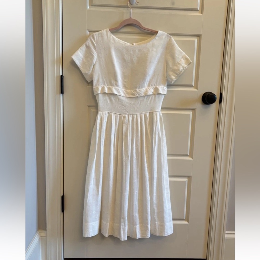Vtg 40s/50s White Embroidered eyelet Swing Rockabilly Shirtdress - Picture 3 of 7